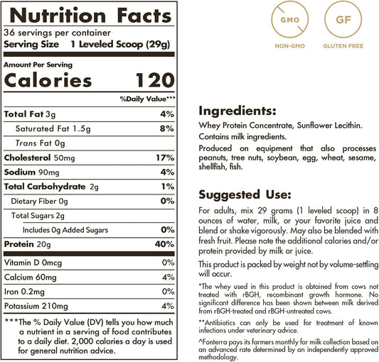 Solgar Grass Fed Whey To Go Protein Powder Unflavored, 2.3 Lbs - 20G Of Grass-Fed Protein From New Zealand Cows - Great Tasting & Mixes Easily - Supports Strength & Recovery - Non-Gmo, 36 Servings