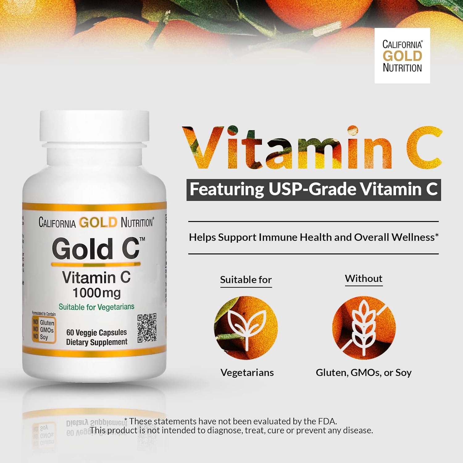 Gold C by California Gold Nutrition - USP Grade Vitamin C Supplement - Immune Support & Seasonal Wellness - Vegetarian Friendly - Gluten Free, Non-GMO - 1000 mg - 60 Veggie Capsules, 3 Pack : Health & Household