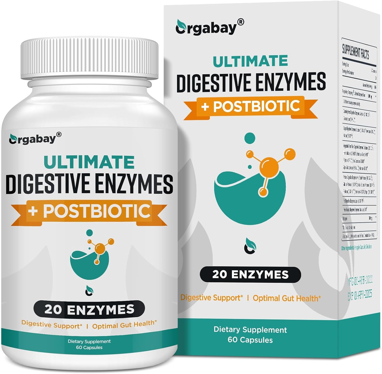 Digestive Enzymes 1000Mg With Postbiotics, 20 Enzyme Blend For Bloating, Optimal Digestion And Gut Function, 60 Veggie Capsules