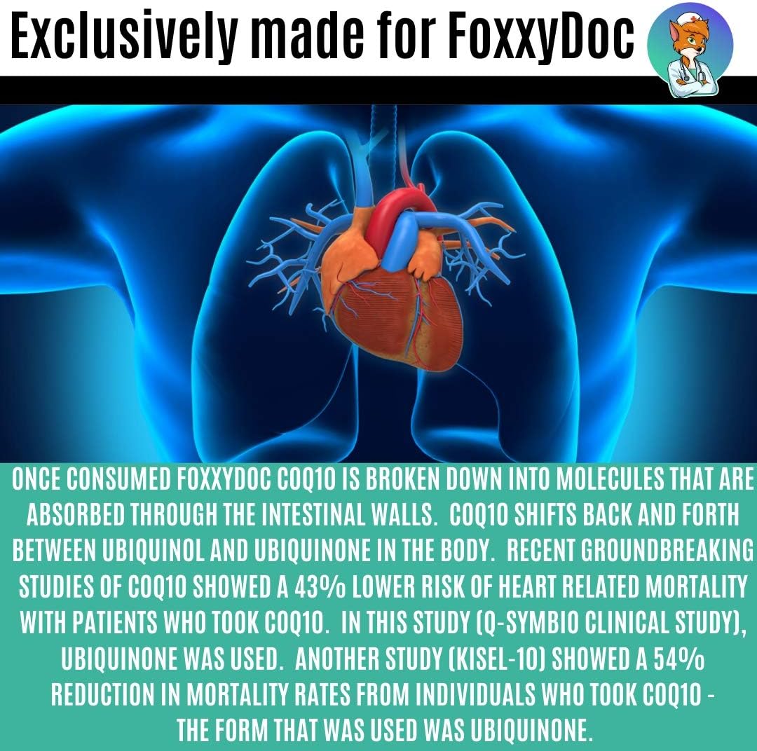 Dr. Valerie Nelson Coq10 - Co-Enzyme Q10-400 Mg Per 2 Caps Serving - 200 Veg. Caps - Excellent Price - Non-Gmo - 100 Day Supply Heart & Brain & Cell Supplement By Foxxy Doc : Health & Household