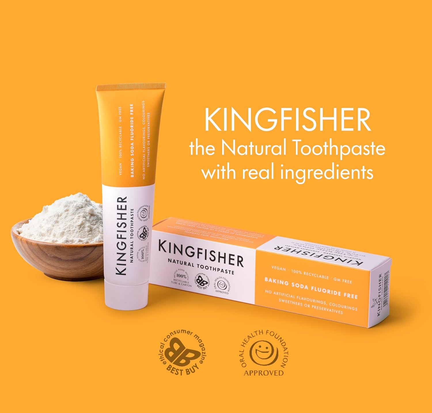 Kingfisher Natural Toothpaste Baking Soda Mint Fluoride-Free | Vegetarians and Vegan | Oral Health Foundation Approved | Gluten-Free and GM-Free | Ethical Consumer Best Buy | 1 x 100ml Tube : Amazon.co.uk: Health & Personal Care