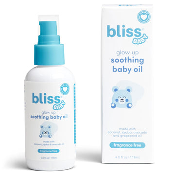 Bliss Baby Soothing Baby Oil, All Natural, Fragrance Free & Vegan, Made With Organic Avocado Oil & Other Plant-Based Ingredients, Dermatologist Tested, Hydrating Baby Massage Oil, 4 Fl. Oz