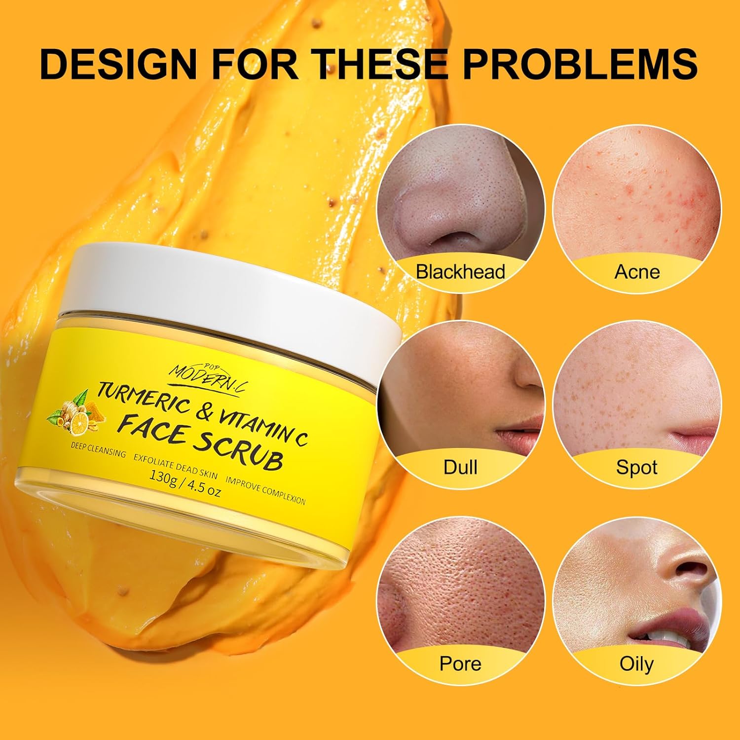 Vitamin C And Turmeric Face Scrub Cream Organics Microdermabrasion Facial Scrub Exfoliating Clears Blackheads Improve Dark Spot Acne With Strawberry Extract Exfoliator 130G/4.5Oz : Beauty & Personal Care