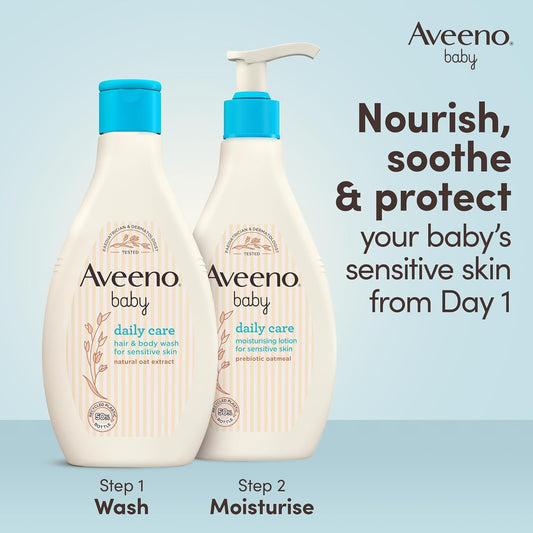 Aveeno Baby, Daily Care Set, Hair And Body Wash Plus Moisturising Lotion, For Sensitive Skin, 250 Ml
