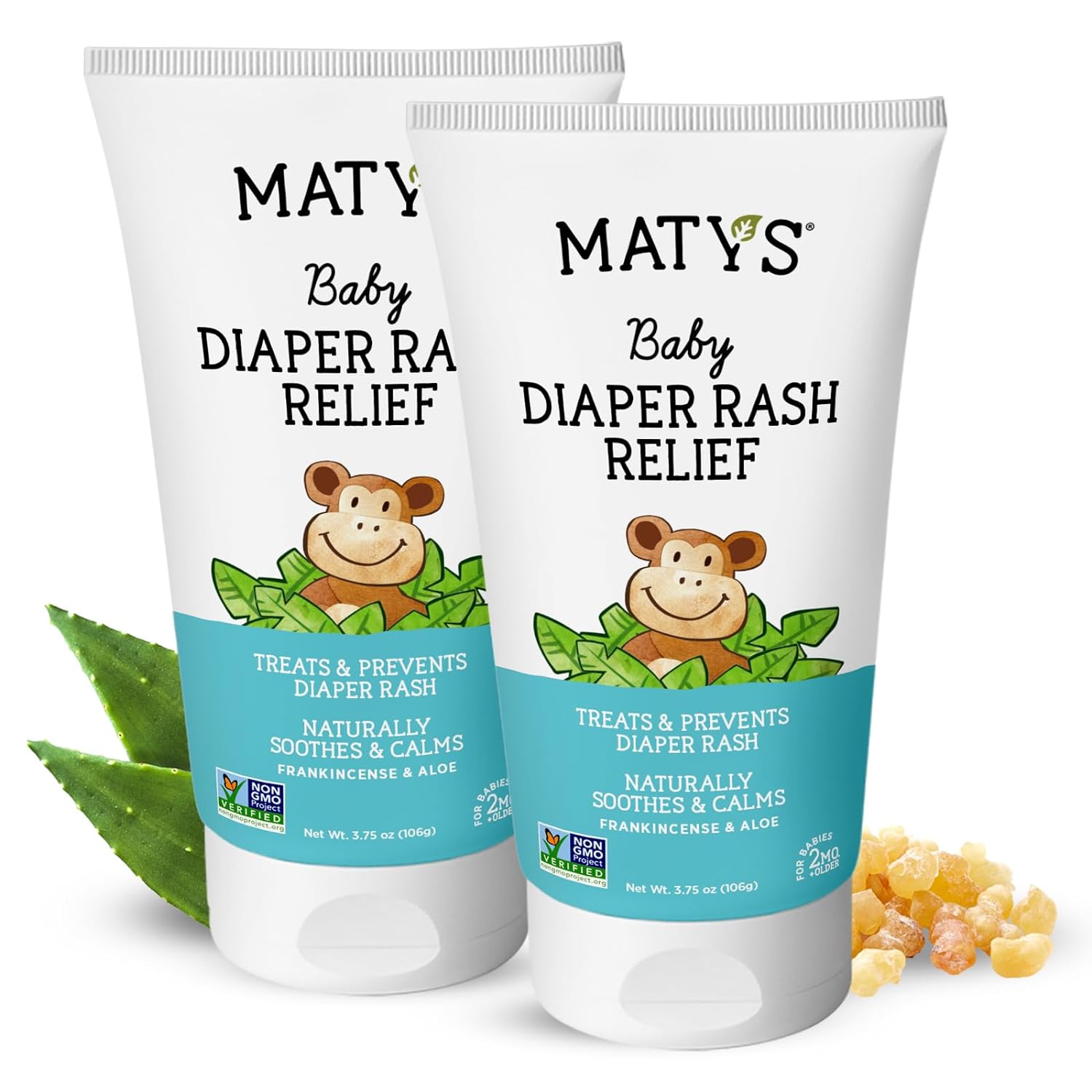 Matys Baby Diaper Rash Relief Ointment, Diaper Cream for Babies 2 Months Old +, Soothing Balm Protection for Chafed Skin, Clean Nurturing Lavender & Aloe w/Zinc, Petroleum Free, 2 Pack, 3.75 oz each