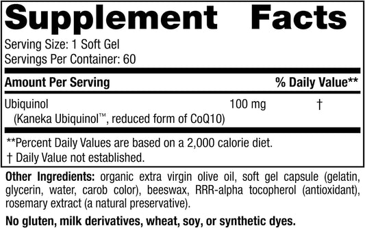 Nordic Naturals Nordic CoQ10 Ubiquinol - 60 Mini Soft Gels - 100 mg Coenzyme Q10 (CoQ10) Ubiquinol - Heart & Brain Health, Cellular Energy Production, Antioxidant Support - Non-GMO - 60 Servings