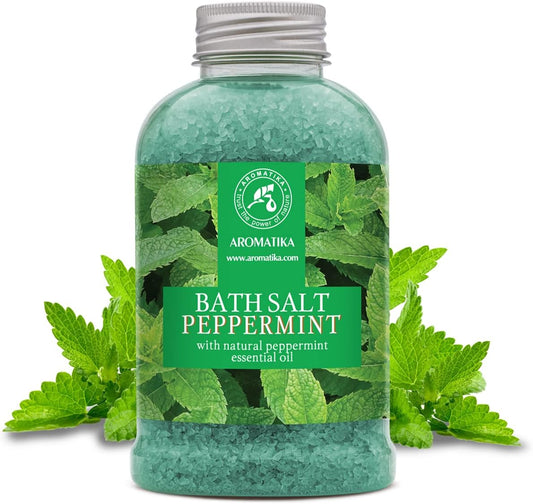 Bath Sea Salt Peppermint 21.16 Oz (600G) - Bath Salts With Peppermint Essential Oil For Bath Soak - Relaxing Bath - Body Care - Muscle Relaxation - Aromatherapy Bath Salts - Mint Bath Salt