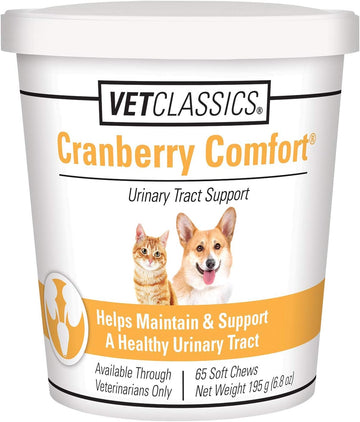 Vet Classics Cranberry Comfort Urinary Tract Pet Supplement For Dogs, Cats – Maintains Dog Bladder Health, Cat Bladder Control – Pet Supplements For Incontinence – 65 Soft Chews