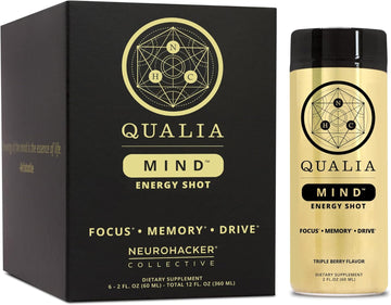 Qualia Mind Energy Shot | Clean Focus for Peak Mental Performance | Niacin Enhancer with Ginseng Root, Alpha GPC, and Caffeine | 2oz Cognitive Enhancer Shot - 6 Pack