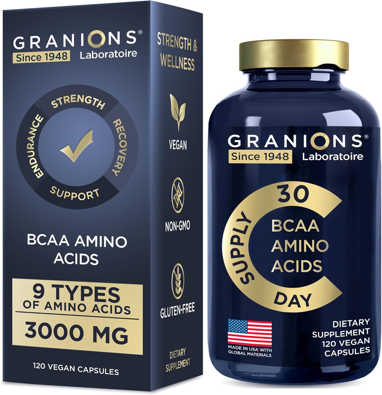 Essential Amino Acids Supplement For Men & Women - All 9 Bcaas Eaa Supplements Formula - Leucine Amino Acid, Lysine, Tryptophan, Advanced Amino Energy & Muscle Recovery - 120 Vegan Bcaa Capsules