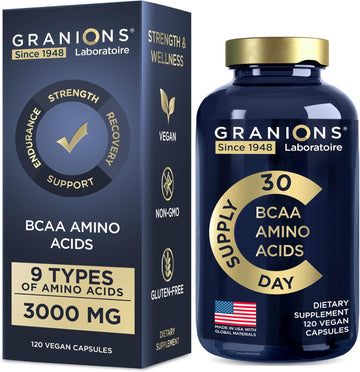 Essential Amino Acids Supplement For Men & Women - All 9 Bcaas Eaa Supplements Formula - Leucine Amino Acid, Lysine, Tryptophan, Advanced Amino Energy & Muscle Recovery - 120 Vegan Bcaa Capsules