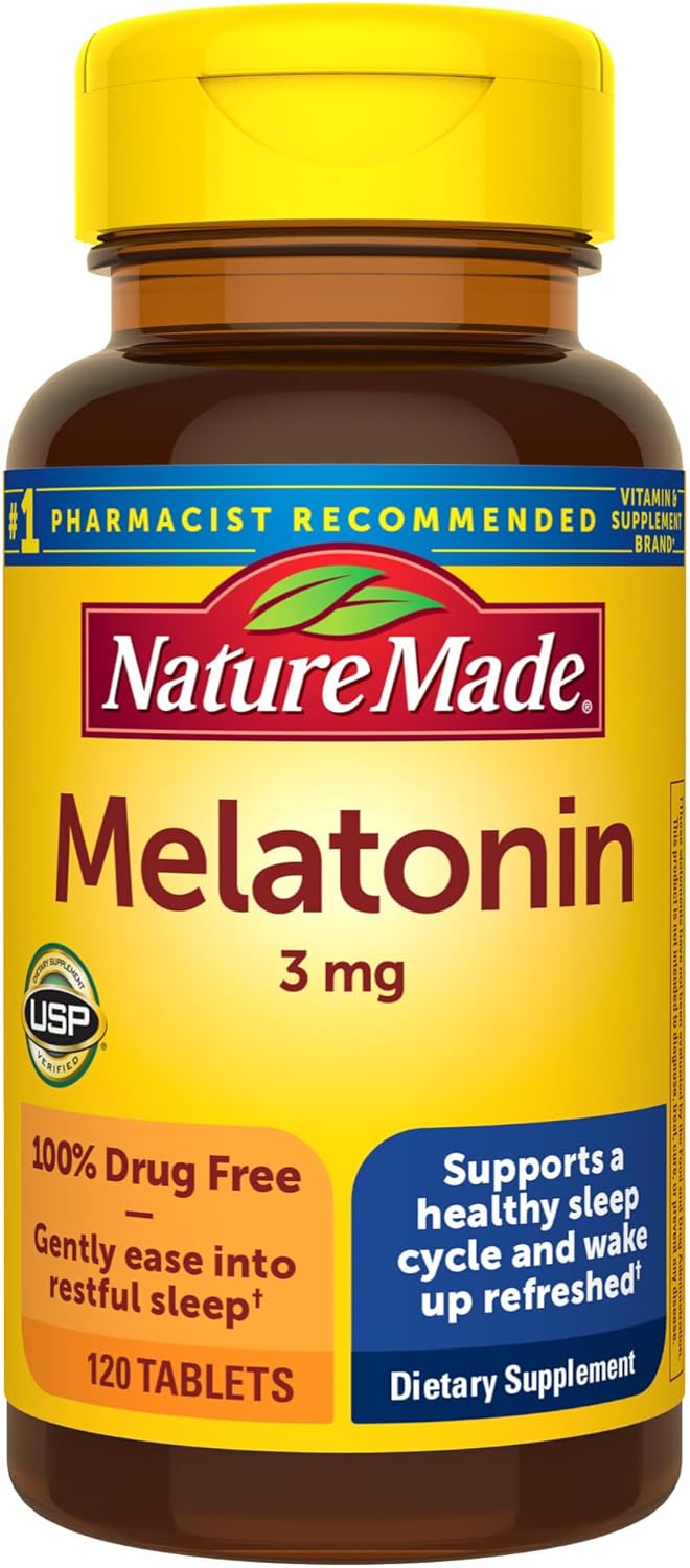 Nature Made Melatonin 3Mg Tablets, 100% Drug Free Sleep Aid For Adults, 120 Tablets, 120 Day Supply