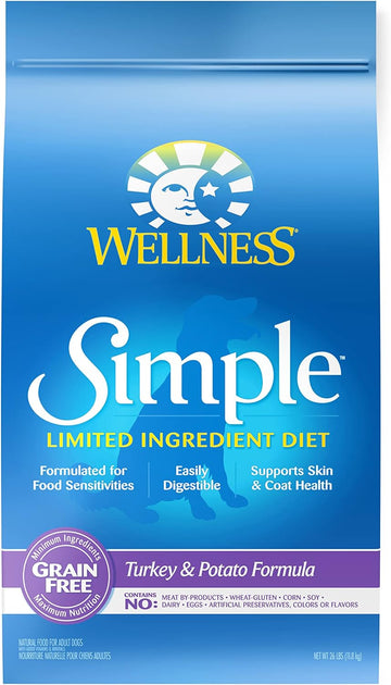 Wellness Simple Natural Limited-Ingredient Grain-Free Dry Dog Food, Easy to Digest for Sensitive Stomachs, Supports Skin & Coat (Turkey and Potato, 26-Pound Bag)