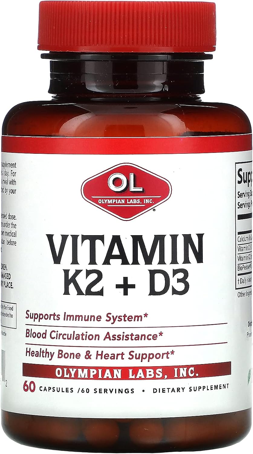 Olympian Labs Vitamin K2 + D3, 60 Servings, Supports Immune System, Bone And Heart Support, 60 Vegan Capsules