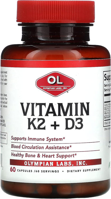 Olympian Labs Vitamin K2 + D3, 60 Servings, Supports Immune System, Bone and Heart Support, 60 Vegan Capsules