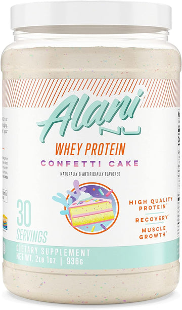 Alani Nu Whey Protein Powder Confetti Cake | 23G Protein With Low Sugar & Digestive Enzymes | Meal Replacement Powder | Low Fat Low Carb Whey Isolate Protein Blend | Low Sugar |30 Servings