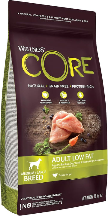 Wellness CORE Adult Low Fat, Dry Dog Food, Dog Food Dry For Sterilised Dogs, For Weight Loss and Grain Free, High Meat Content, Turkey, 1.8 kg?10751