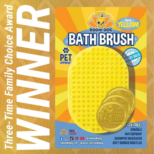 Bodhi Dog Hair Brush For Dogs & Cats, Pet Shower & Bath Supplies, Long & Short Hair Dog Scrubber, Professional Quality Dog Grooming Brush, Yellow, Waterproof, Oval