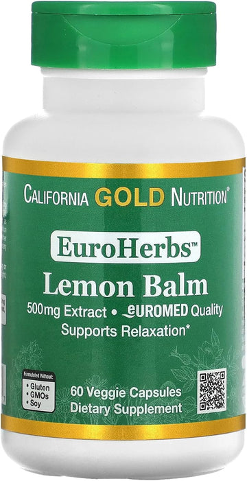California Gold Nutrition Euroherbs, Lemon Balm Extract, Euromed Quality, 500 Mg, 60 Veggie Capsules