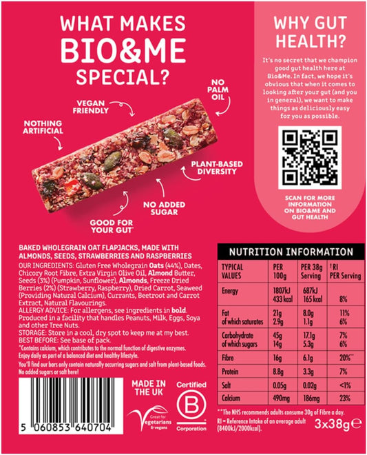 Bio&Me: Toffee Apple Gut-Loving Oat Bars (18 X 38G) - On-The-Go Snack - Good Gut Health