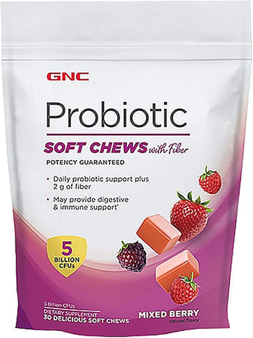 Gnc Probiotic Soft Chews With Fiber - Mixed Berry, 30 Chews, Supports Digestive And Immune Health