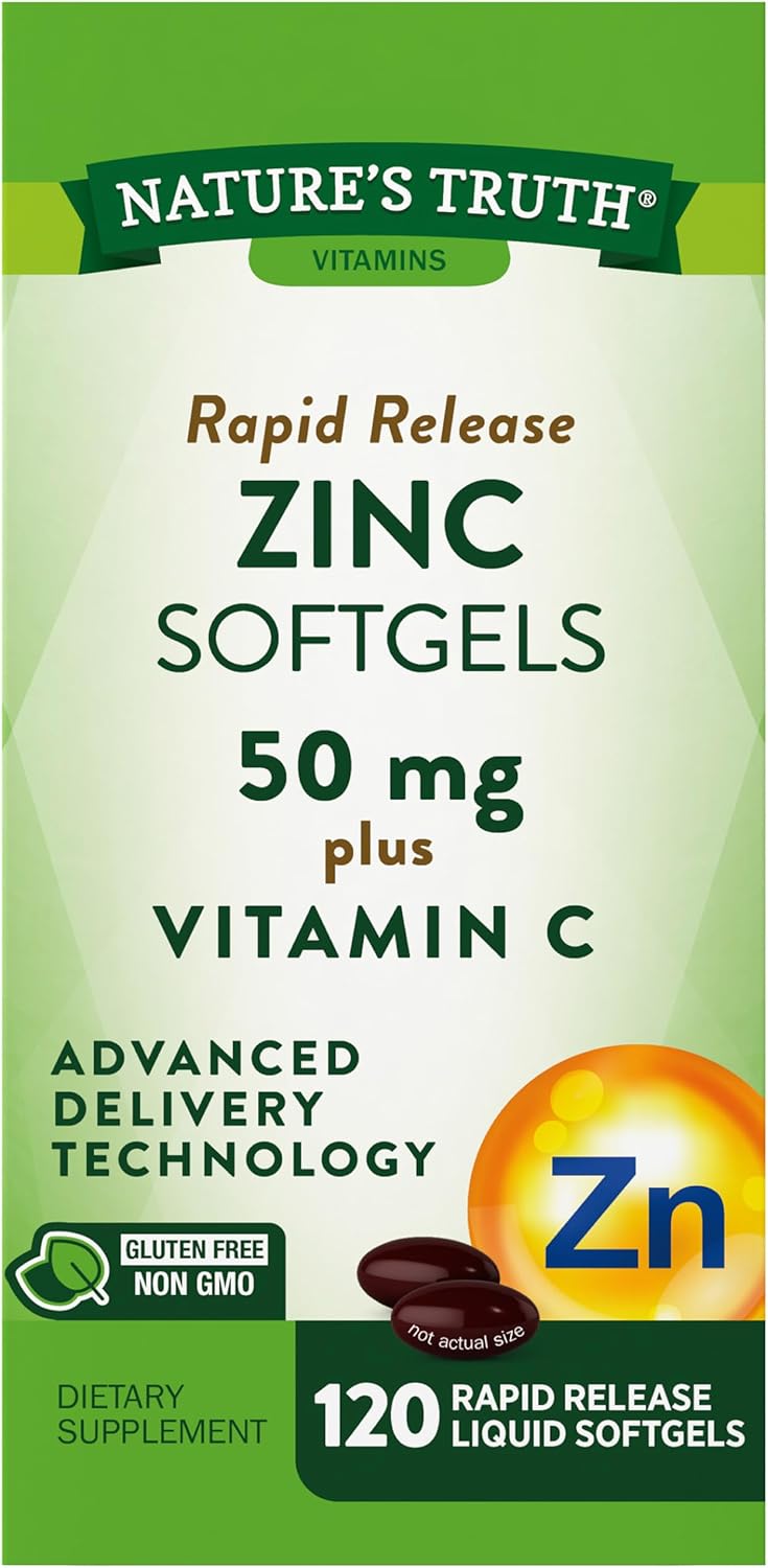 Nature'S Truth Zinc With Vitamin C | 50Mg | 120 Softgels | Non-Gmo & Gluten Free Supplement