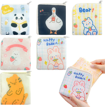 6 Pack Sanitary Napkin Storage Bag Portable Tampon Pad Bag with Zippers Mini Nursing Pad Pouch Menstrual Period Bag for Women and Girls (6 Styles)