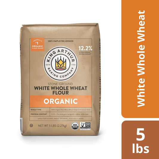 King Arthur, 100% Organic White Whole Wheat Flour, 100% Whole Grain, Non-GMO Project Verified, 5 Pounds (Pack of 6)