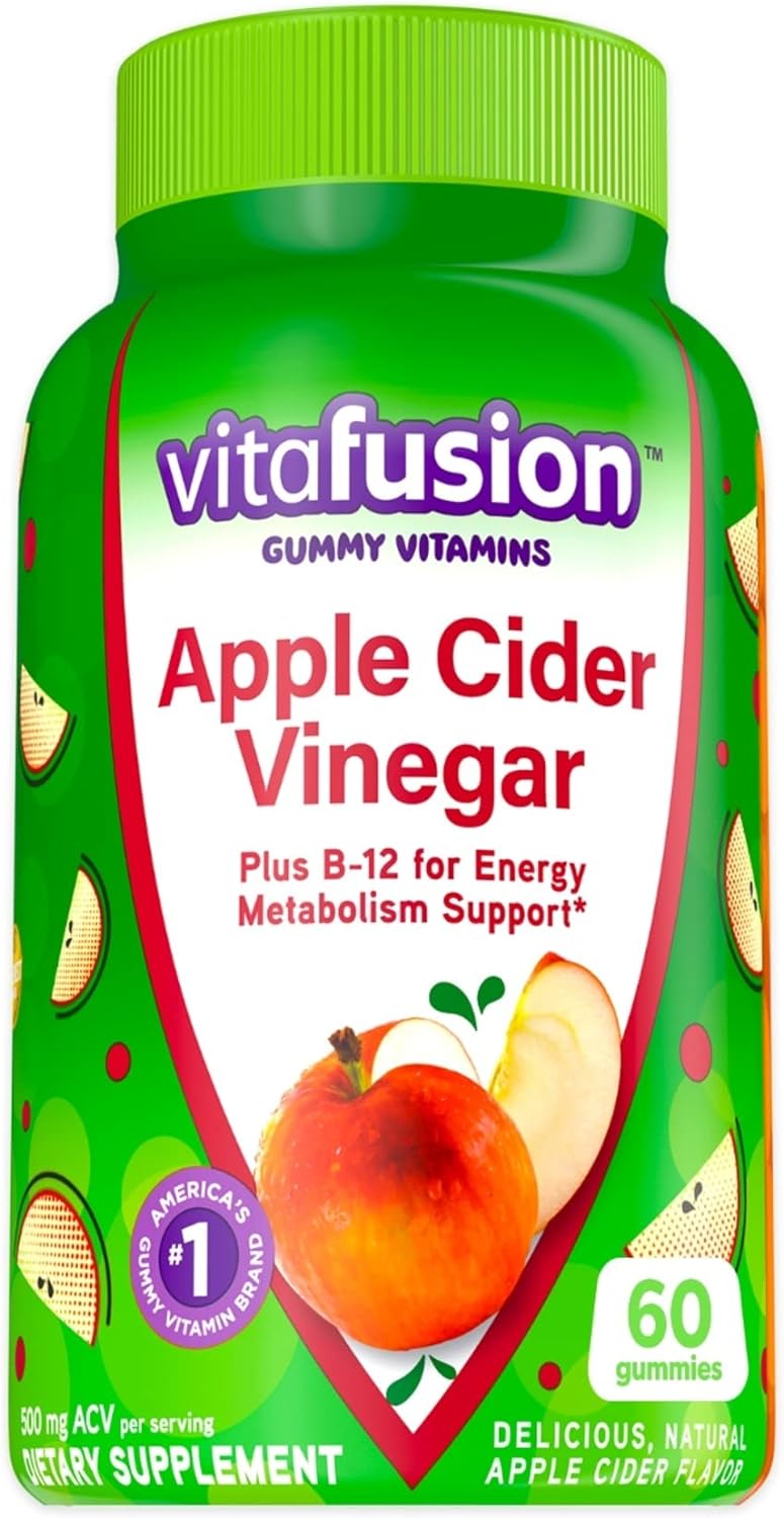 vitafusion Apple Cider Vinegar Gummies, 500mg Apple Cider Vinegar per serving plus B Vitamins, 60ct (30 day supply), Natural Apple Cider avor from America’s Number One Gummy Vitamin Brand