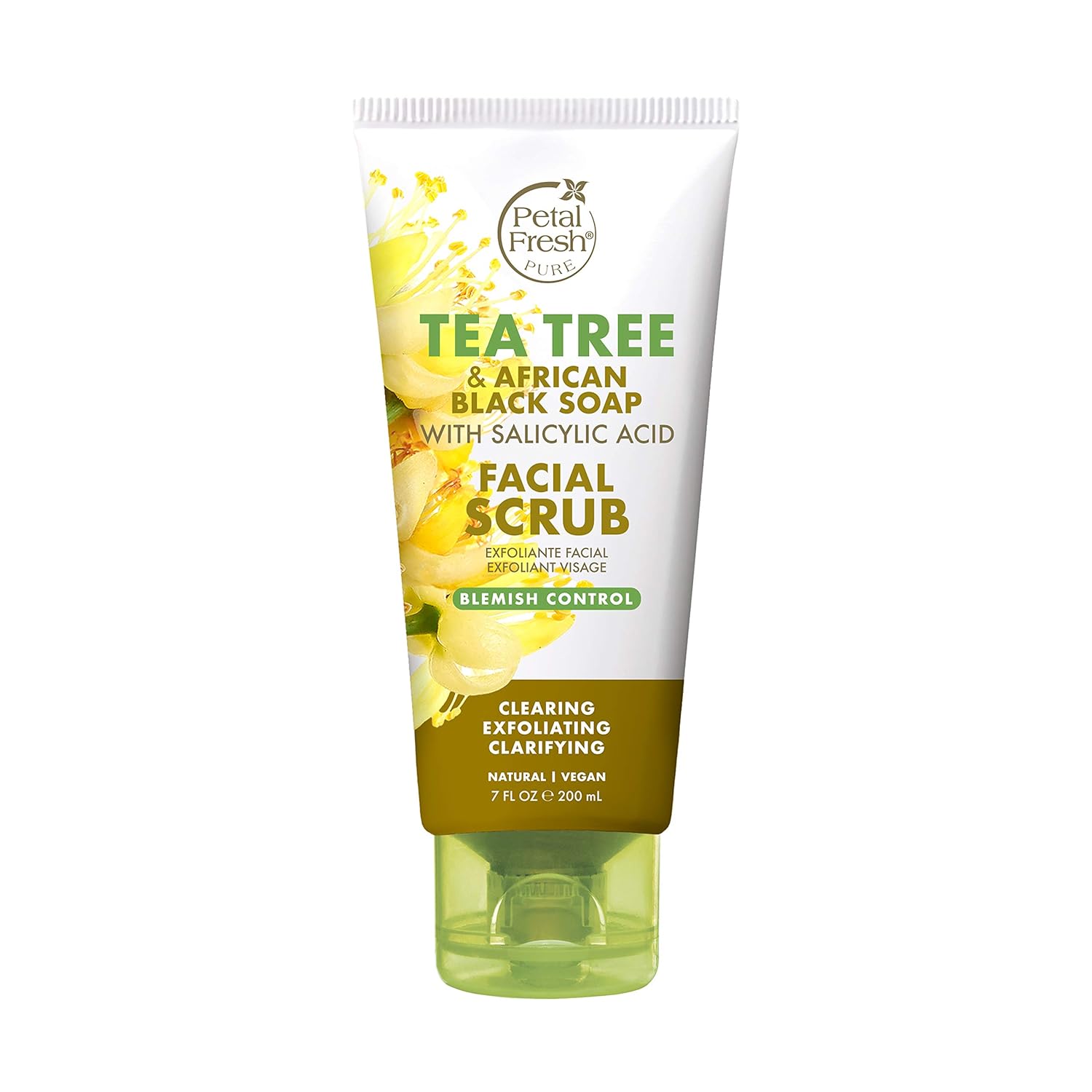 Petal Fresh Tea Tree & African Black Soap Facial Scrub, Pure Blemish Control, Clean Skincare, Natural Face Scrub, Daily Skincare, Vegan and Cruelty Free, 7 oz