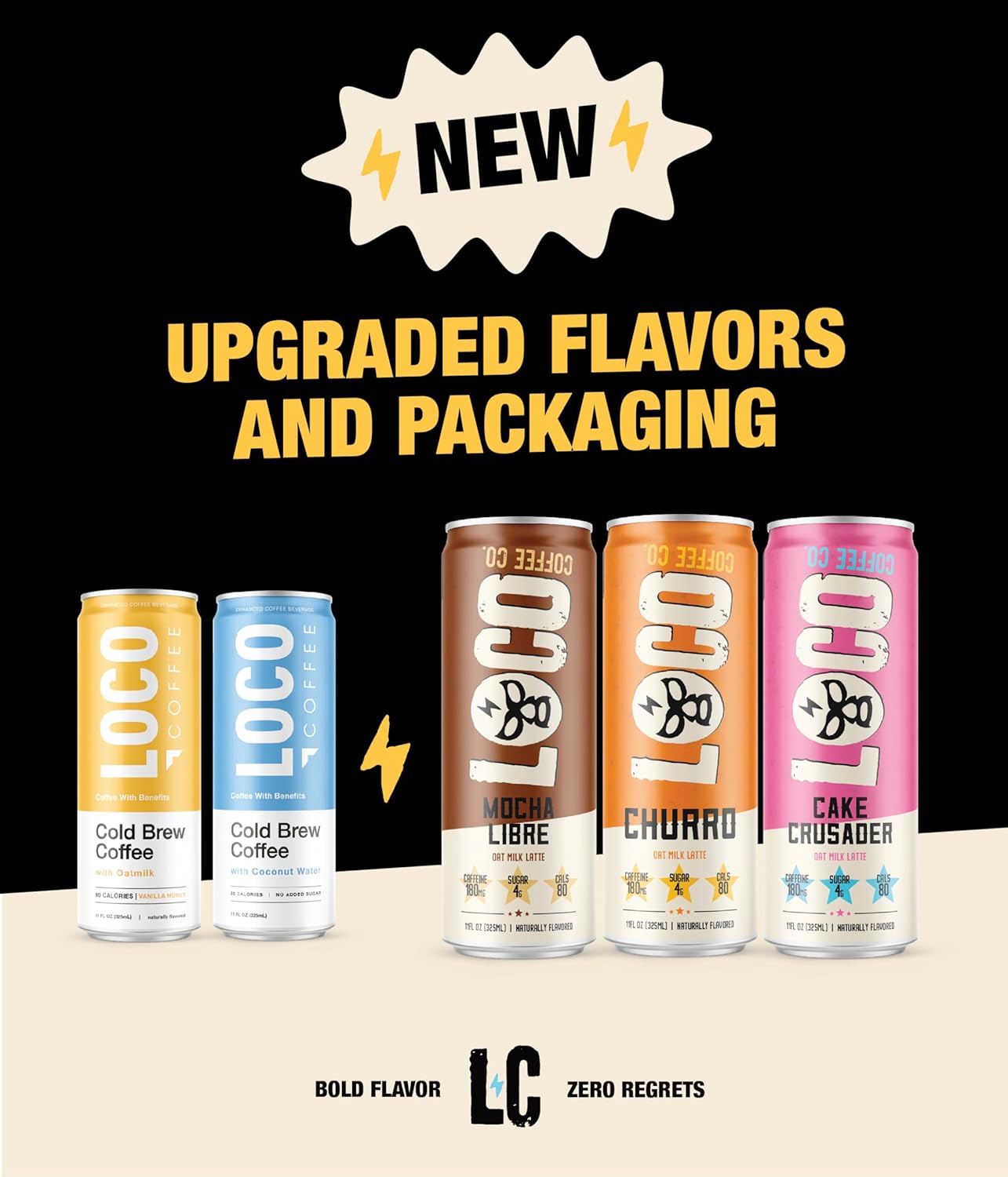 Loco Coffee Churro Oat Milk Latte Cold Brew Coffee [Churro] 11 Ounce Can, 12 Count | Medium Roast, 180Mg Caffeine | Gluten Free And Dairy Free | Low Sugar, Low Calorie Iced Coffee