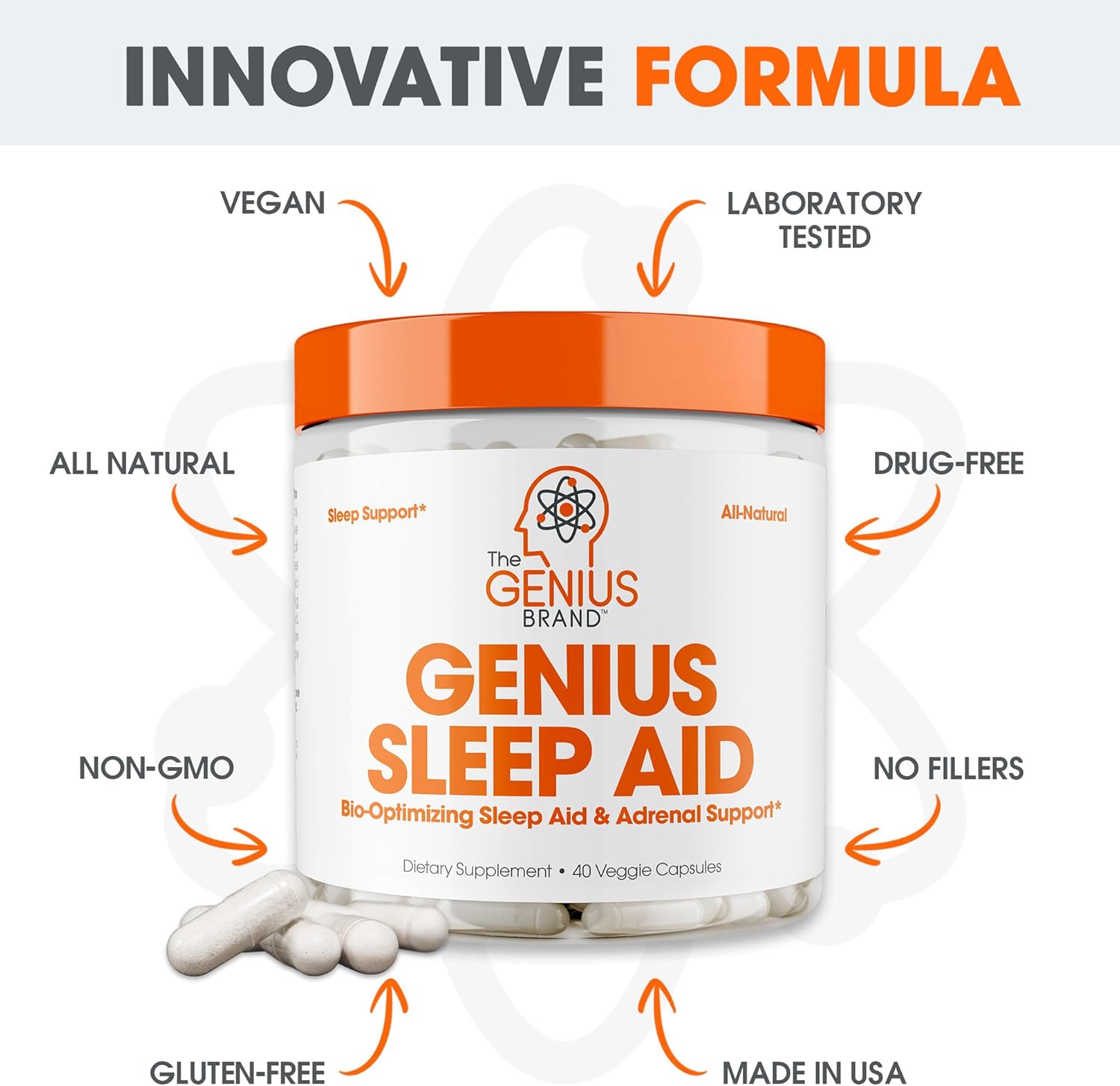 Genius Sleep AID - Smart Sleeping Pills Supplement - Relaxation Enhancer and Mood Support w/Inositol, L-Theanine & Glycine - 40 Capsules : Health & Household