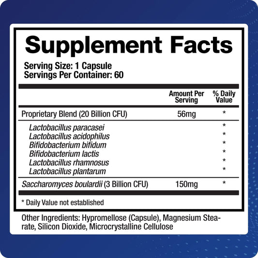 Saccharomyces Boulardii Probiotic Supplement W/L. Paracasei, L. Rhamnosus, Bifidobacterium, Acidophilus – Prebiotic Complement – Temp-Stable, 30-60 Day Supply