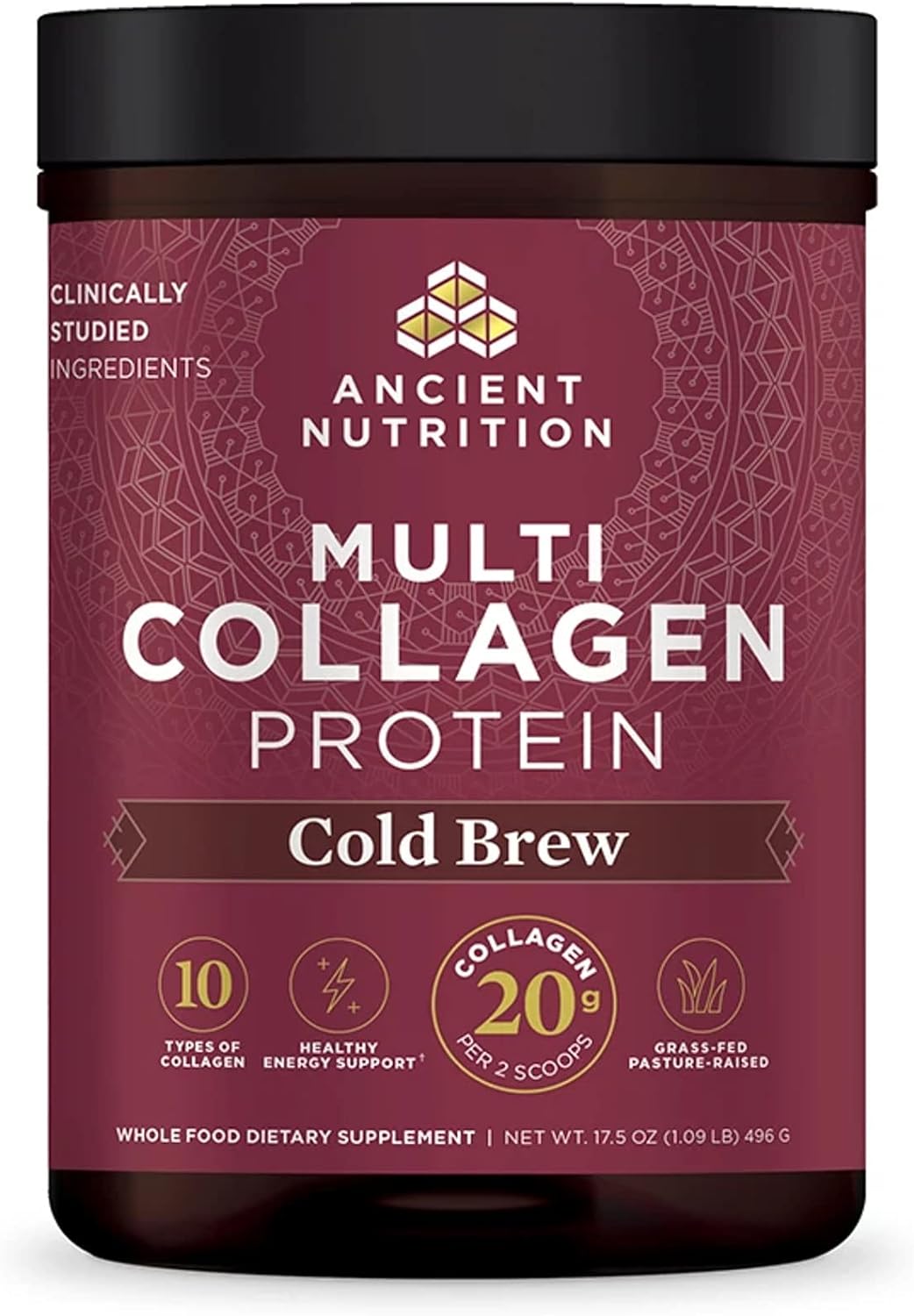 Ancient Nutrition Hydrolyzed Collagen Peptides Powder, Cold Brew Multi Collagen Protein For Women And Men, 40 Servings, Supports Skin And Nails, Gut Health, 17.5 Oz