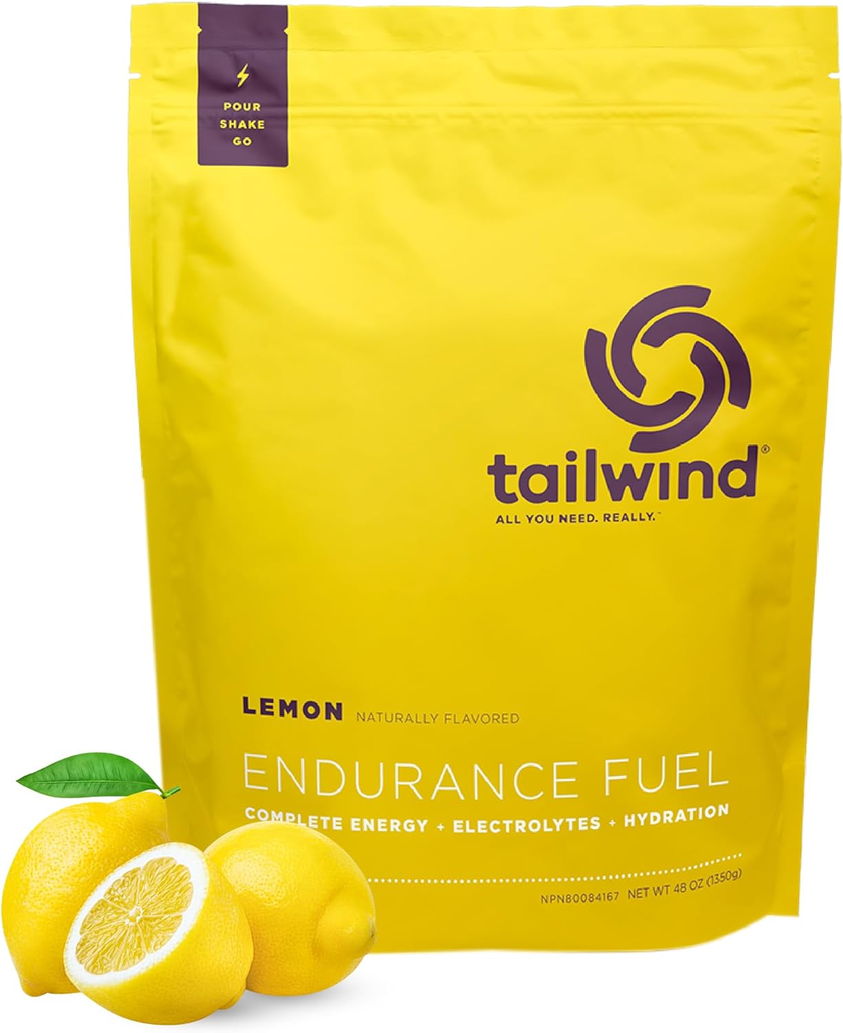 Tailwind Nutrition Endurance Fuel, Electrolyte & Hydration Sports Drink Mix Powder, Gluten-Free, Vegan, Lemon, 50 Servings