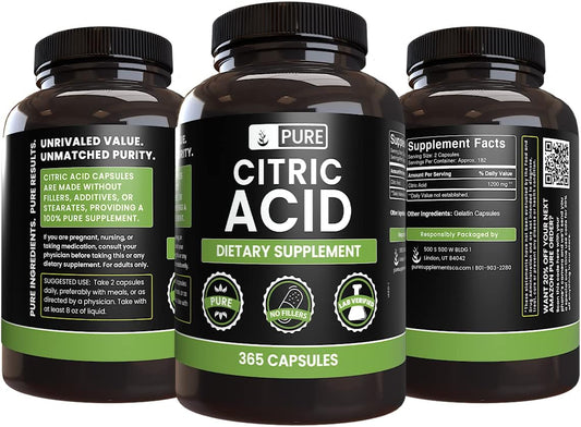 Pure Original Ingredients Citric Acid (365 Capsules) No Magnesium Or Rice Fillers, Always Pure, Lab Verified