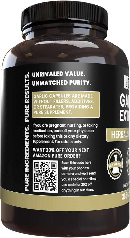 Pure Original Ingredients Garlic Extract (365 Capsules) No Magnesium Or Rice Fillers, Always Pure, Lab Verified