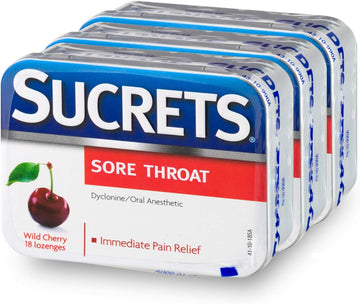 Sucrets Lozenges, Sore Throat Wild Cherry, 18 Ct (Pack Of 3)