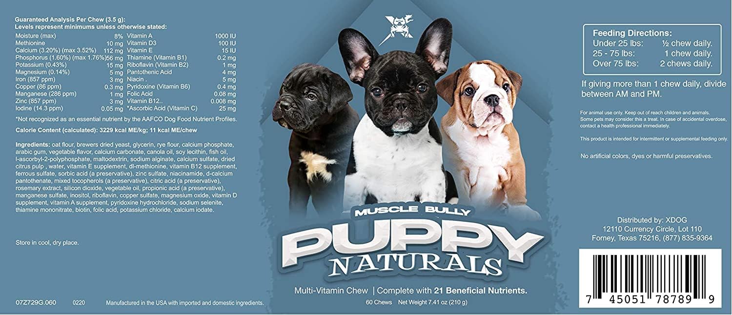 Muscle Bully Puppy Naturals | Muscle Building Immunity Milk Replacer + 10 in 1 Puppy MultiVitamin Nutrient Chew | Veterinarian Formulated. Nutritional Support for Growing Puppies (60 Servings). : Pet Supplies