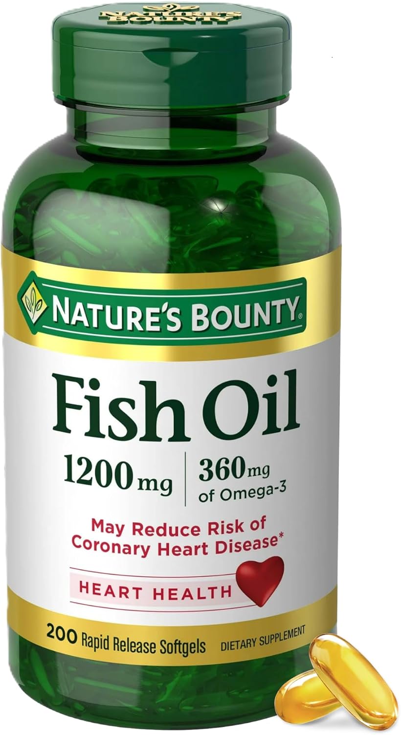 Nature'S Bounty Fish Oil, Supports Heart Health, 1200 Mg, 360 Mg Omega-3, Rapid Release Softgels, 200 Ct