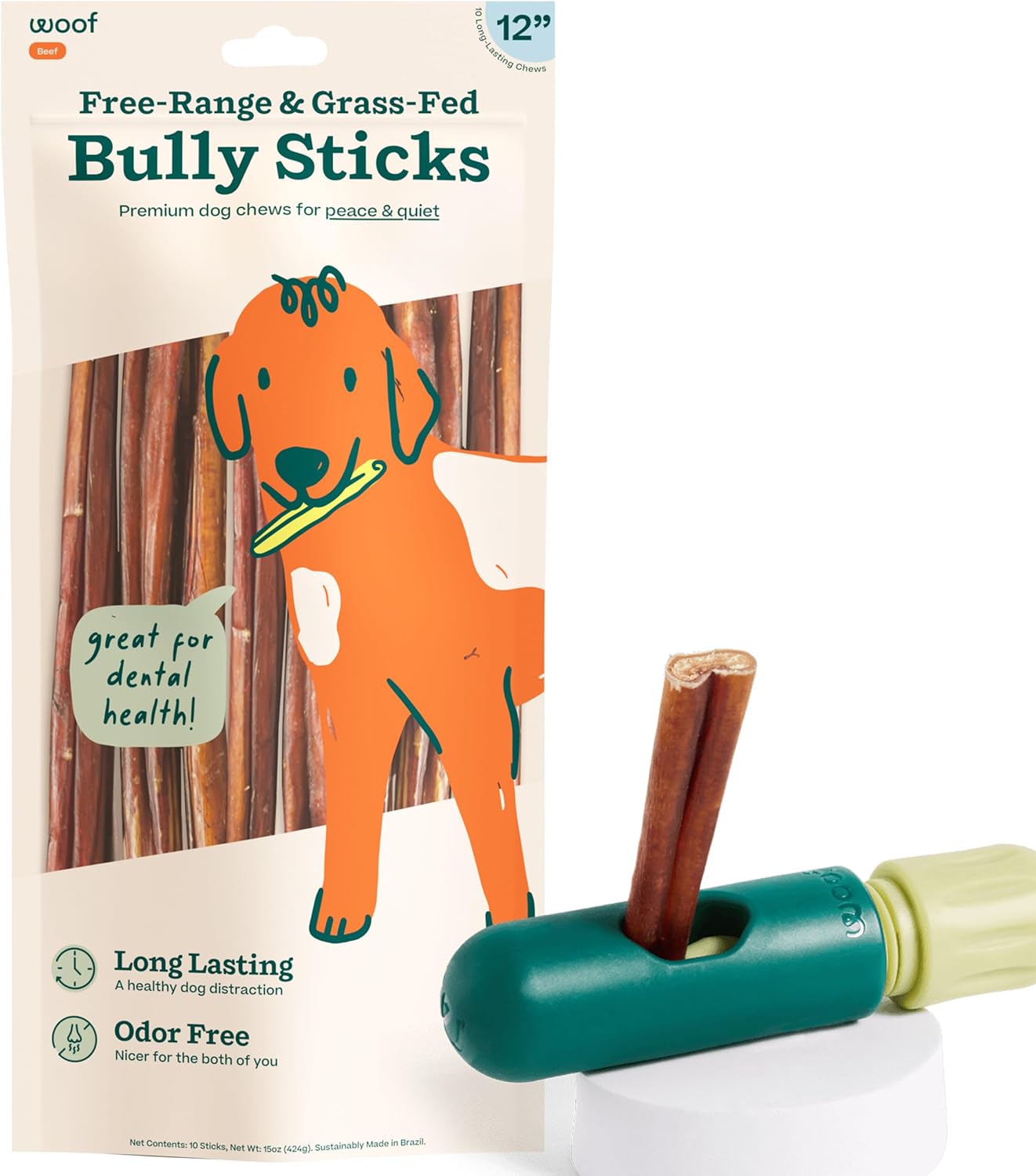 Woof Bullysafe And Bully Sticks - Nutritious Chew Sticks For Dogs And Bully Stick Holder For Safe, Long-Lasting Play - No More Swallowed Ends - 12" Sticks - 10 Pack