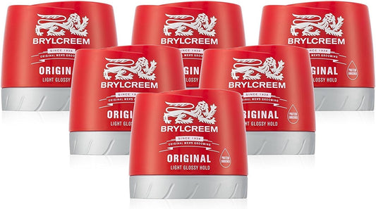 6x Brylcreem ORIGINAL LIGHT GLOSSY HOLD Mens Hair Styling Cream RED TUB 150ml by Brylcreem