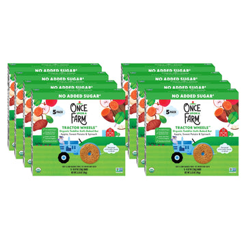Once Upon A Farm Organic Tractor Wheels Toddler Bar, Apple, Sweet Potato & Spinach | 8 Boxes