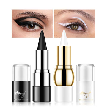 Kyda 2 Pcs White Gel Eyeliner, Smooth Cream Liner, Natural Matte Black Tinted Cream, Crayon Stick, Multiuse For Liner And Eyeshadow