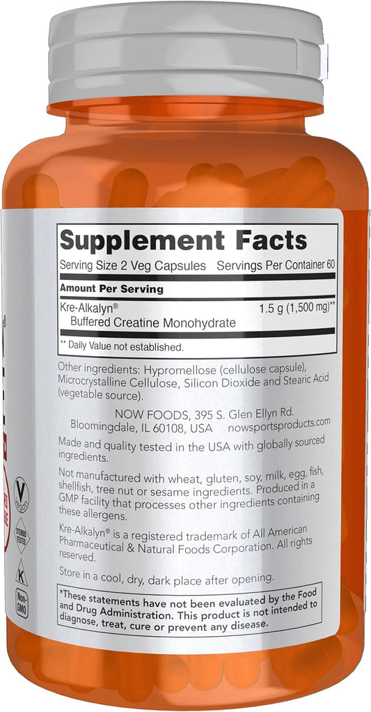 Now Foods Sports Nutrition, Kre-Alkalyn Creatine 750 Mg, Mass Building*/Energy Production*, 120 Veg Capsules