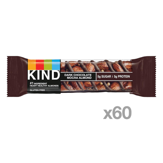 Kind Nut Bars, Dark Chocolate Mocha Almond, 1.4 Ounce, 60 Count, Gluten Free, 5G Sugar, 5G Protein