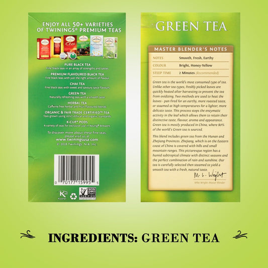 Twinings Green Tea Bags - Caffeinated Tea Made From Fresh Green Tea Leaves, Perfect For Hot Or Iced Tea, 50 Count