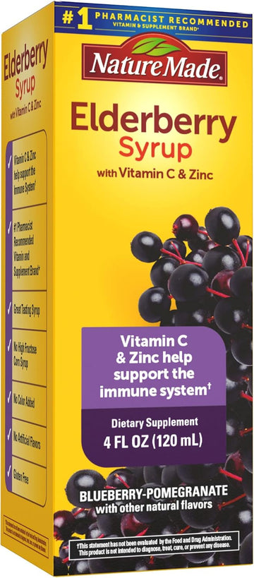 Nature Made Elderberry Syrup With Vitamin C And Zinc, Dietary Supplement For Immune Support, 4 Fl Oz Syrup