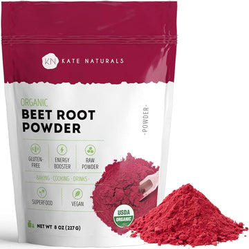 Kate Naturals Beet Root Powder Organic For Smoothie & Energy Boost. Nitric Oxide Supplement For Workout (8Oz, Earth Flavor, Mix With Juice Easily)