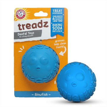Arm & Hammer for Pets Super Treadz Blowfish Dental Chew Toy for Dogs | Best Dental Dog Chew Toy | Dog Dental Fetch Toys Reduce Plaque & Tartar Buildup Without Brushing | for Dogs up to 25 Lbs